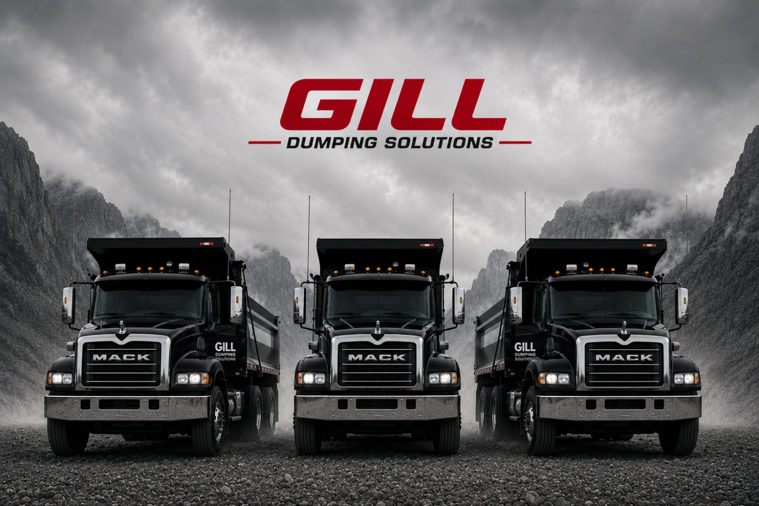 Gill Dumping Solutions Mack tri-axle fleet lined up